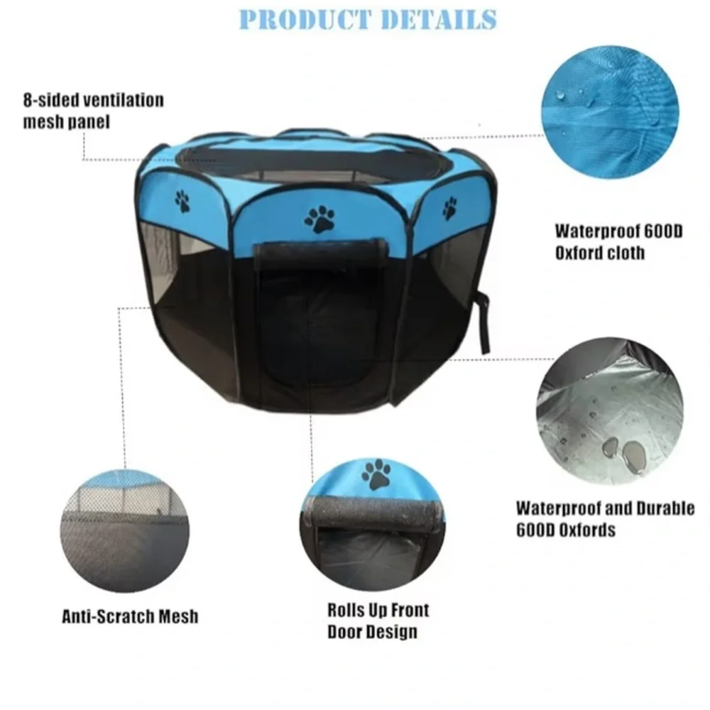 Gommle Blue and Black Pet Playpen for Small Animals
